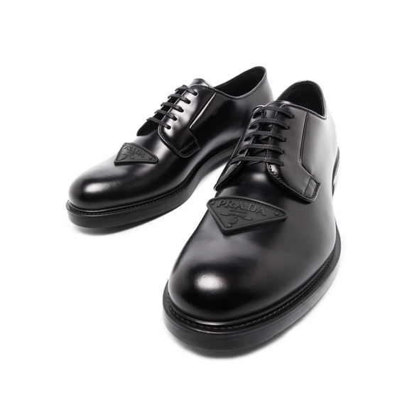 Prada Black Leather Triangle Logo Derby Loafer Lace Up Flat UK 11.5 US 12.5 main image 6
